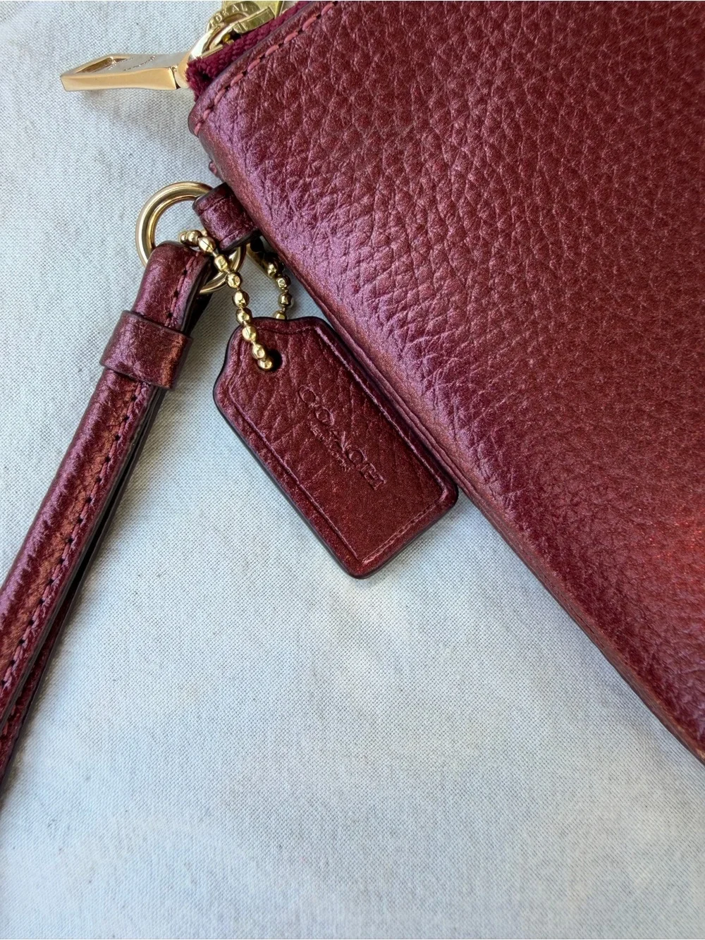 Coach Pebbled Leather Wristlet Clutch in Burgundy